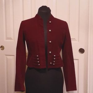 Wine Burgandy Colored Cropped Corduroy Military Style with Silver Buttons